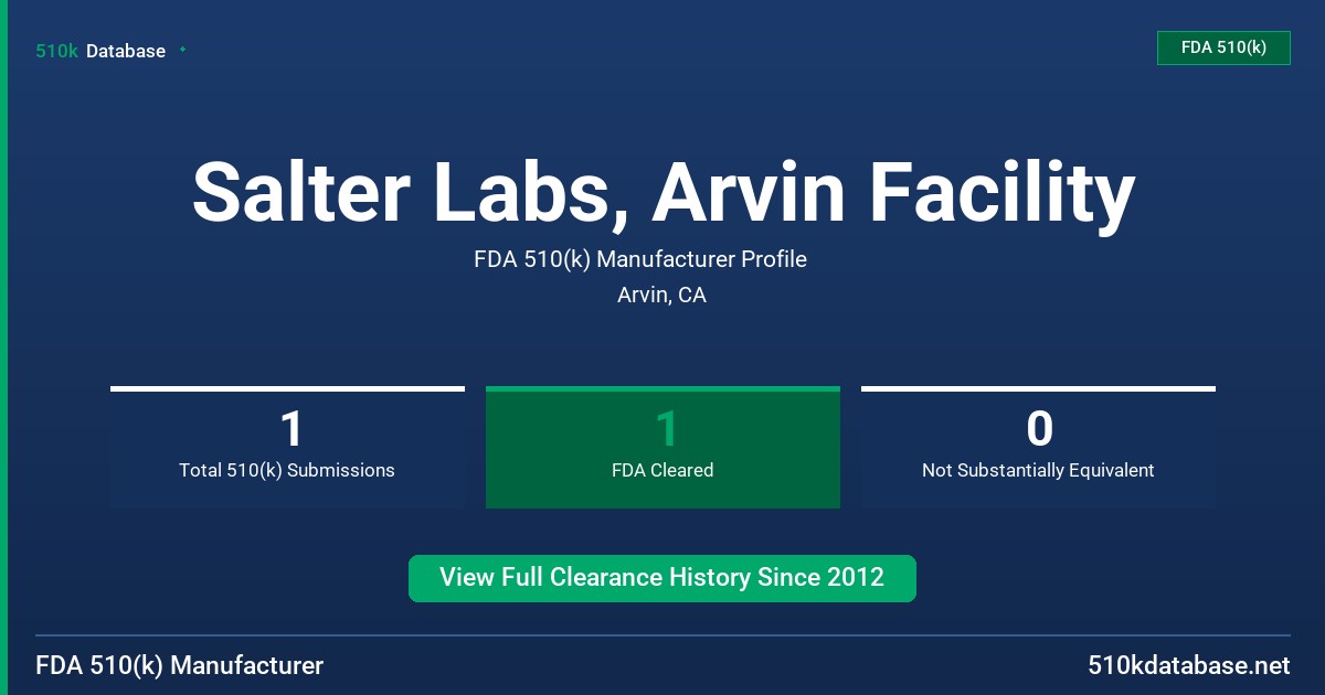 Salter Labs, Arvin Facility FDA 510(k) Manufacturer Profile