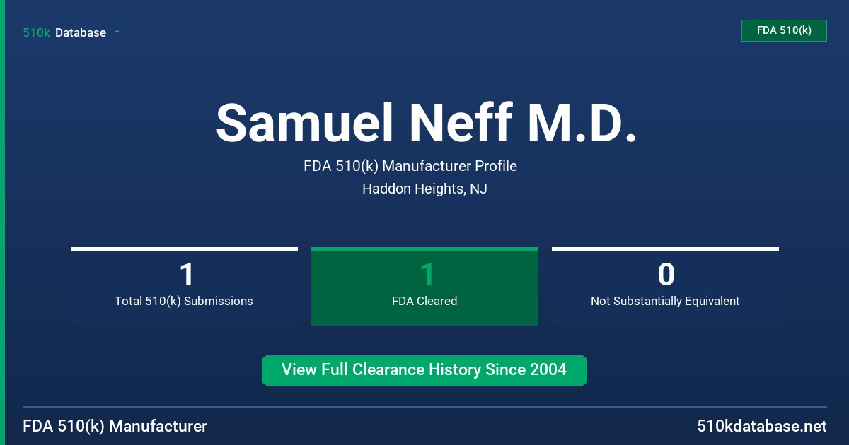 Samuel Neff M.D. FDA 510(k) Manufacturer Profile