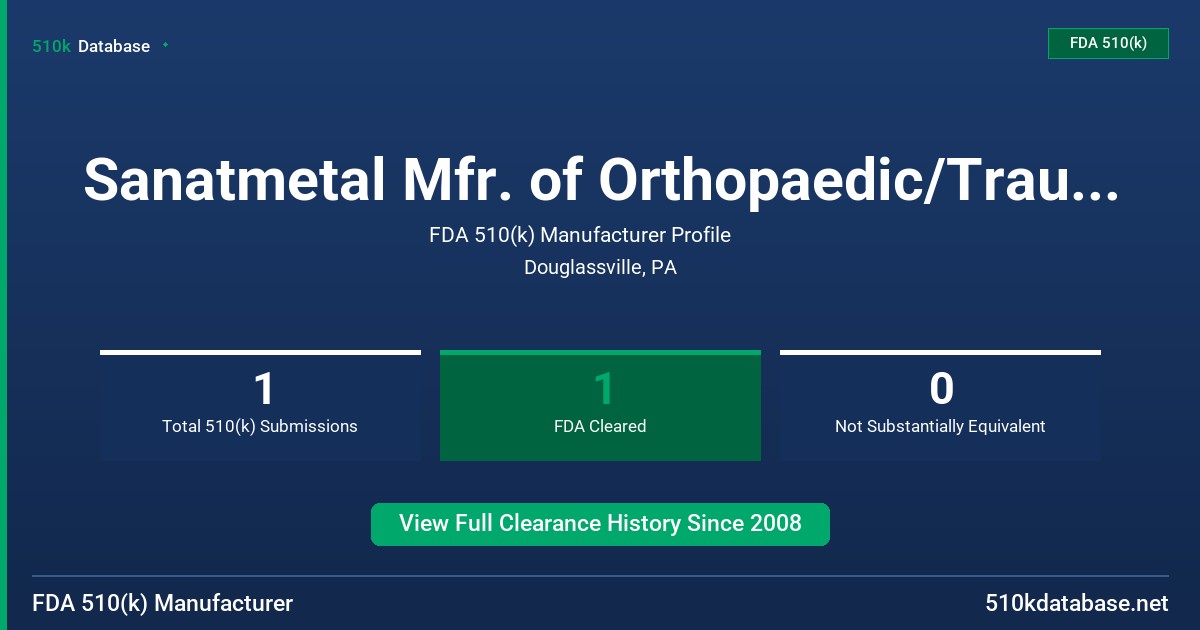 Sanatmetal Mfr. of Orthopaedic/Traumatologic Prod. FDA 510(k) Manufacturer Profile