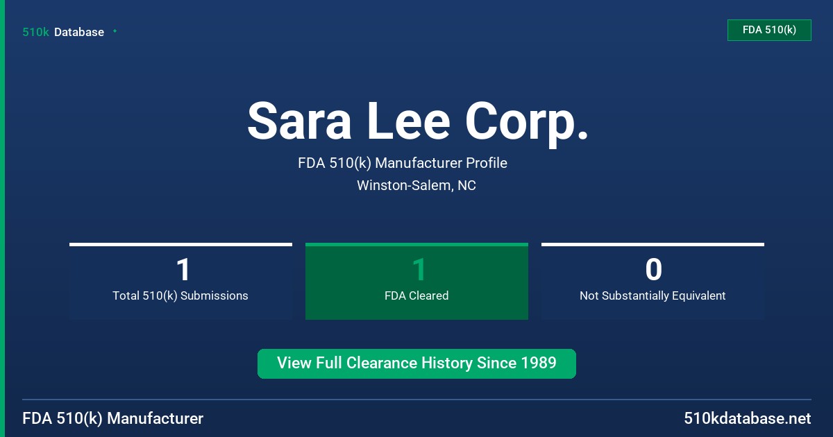 Sara Lee Corp. FDA 510(k) Manufacturer Profile