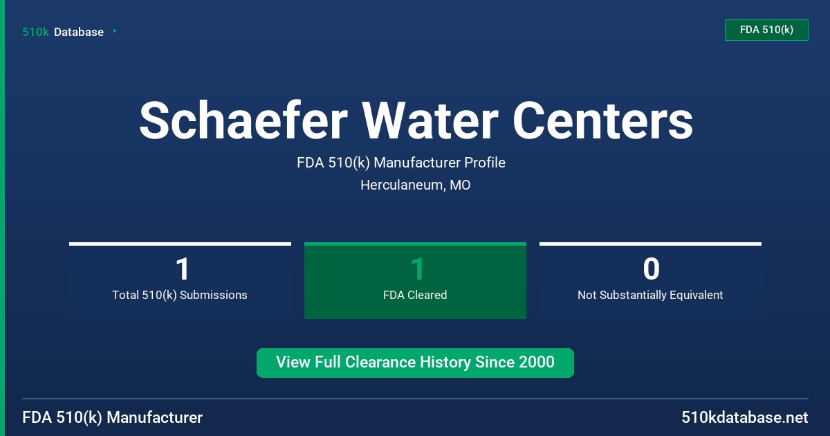 Schaefer Water Centers FDA 510(k) Manufacturer Profile