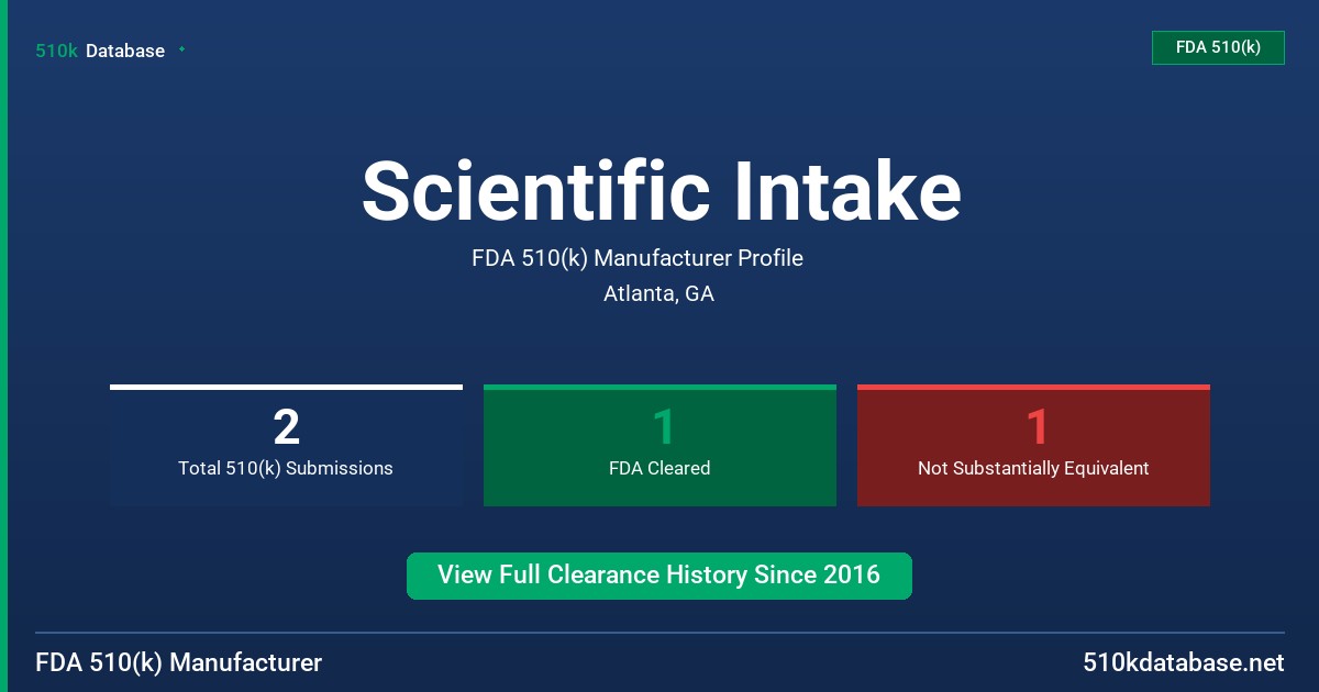 Scientific Intake FDA 510(k) Manufacturer Profile
