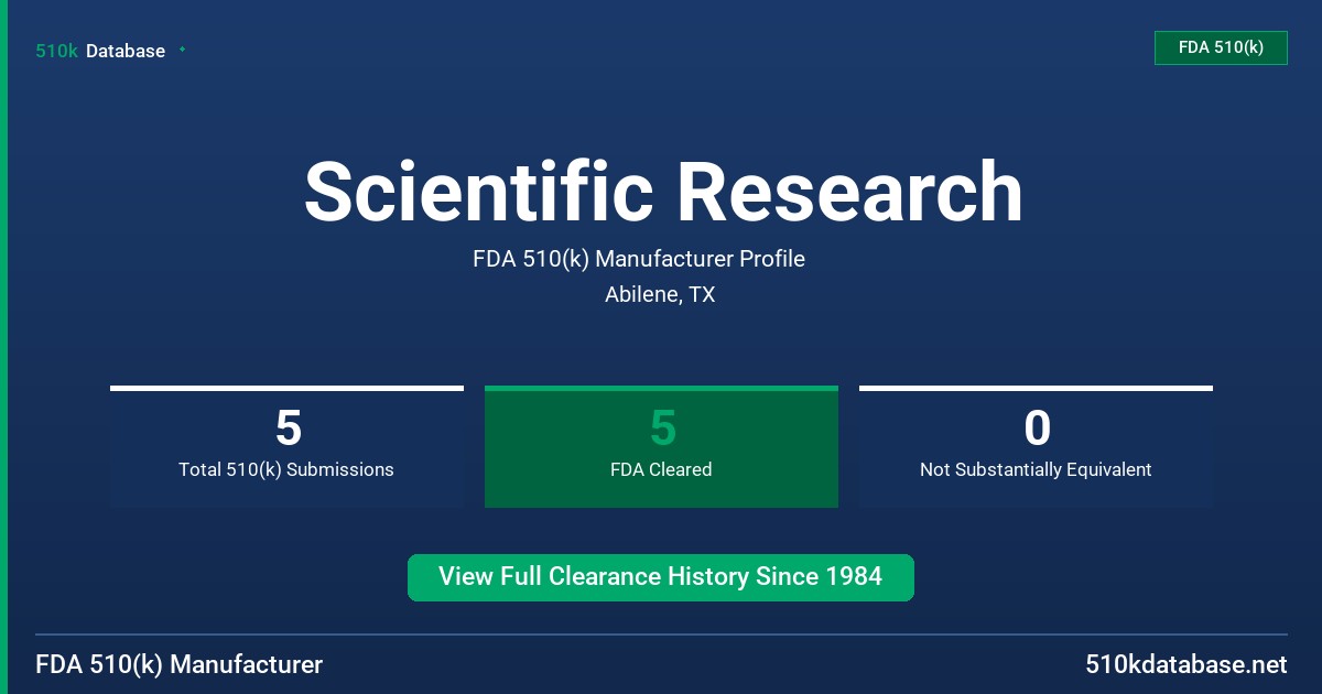 Scientific Research FDA 510(k) Manufacturer Profile