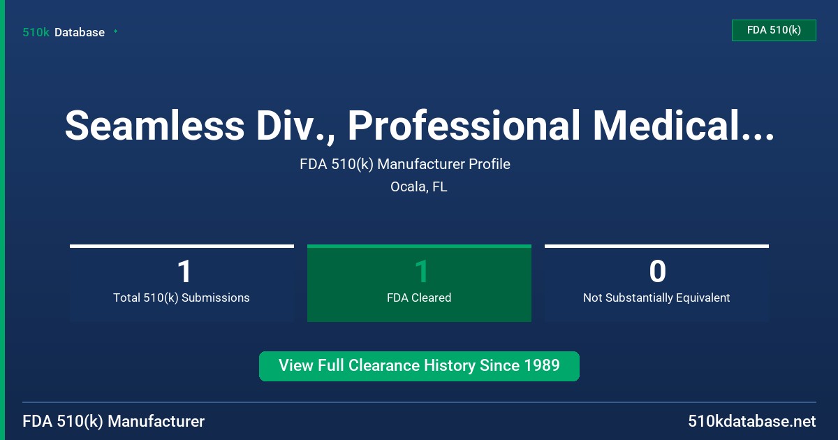 Seamless Div., Professional Medical Products FDA 510(k) Manufacturer Profile