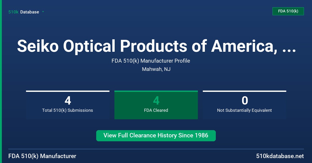Seiko Optical Products of America, Inc. FDA 510(k) Manufacturer Profile