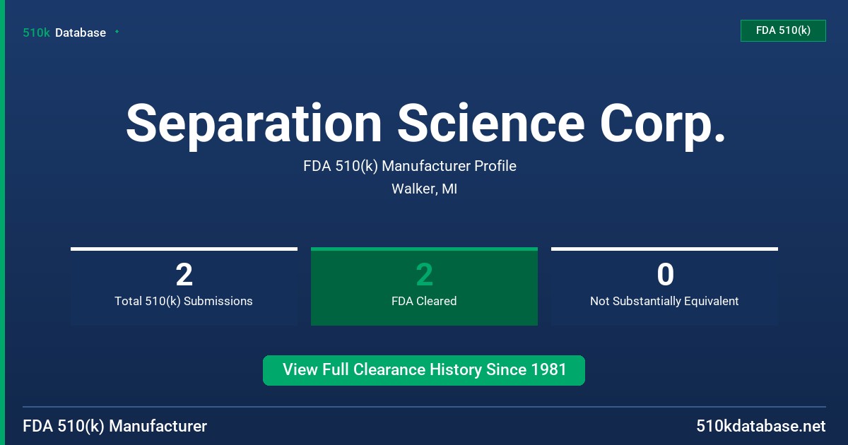 Separation Science Corp. FDA 510(k) Manufacturer Profile