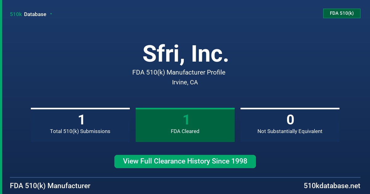 Sfri, Inc. FDA 510(k) Manufacturer Profile
