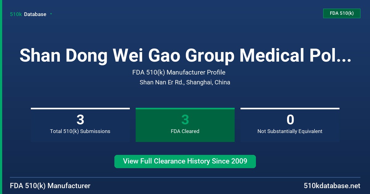 Shan Dong Wei Gao Group Medical Polymer Products FDA 510(k) Manufacturer Profile