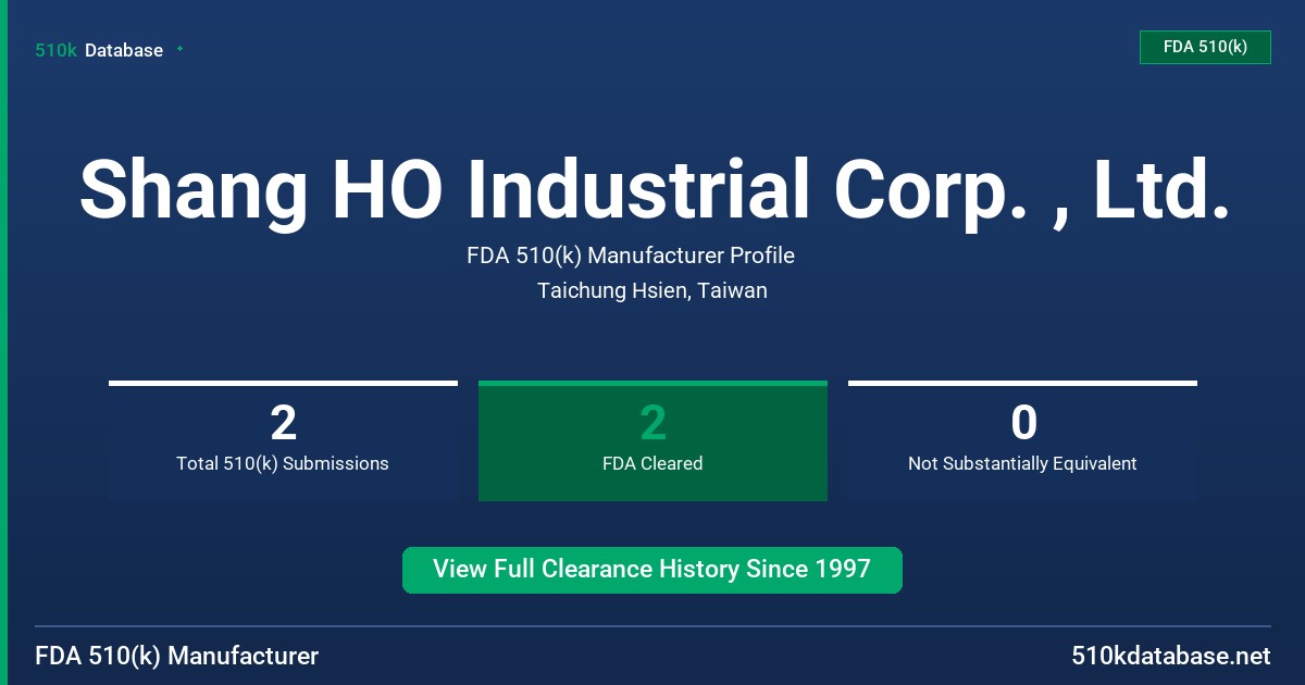 Shang HO Industrial Corp. , Ltd. FDA 510(k) Manufacturer Profile