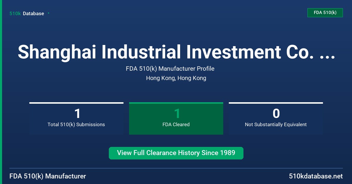 Shanghai Industrial Investment Co. , Ltd. FDA 510(k) Manufacturer Profile