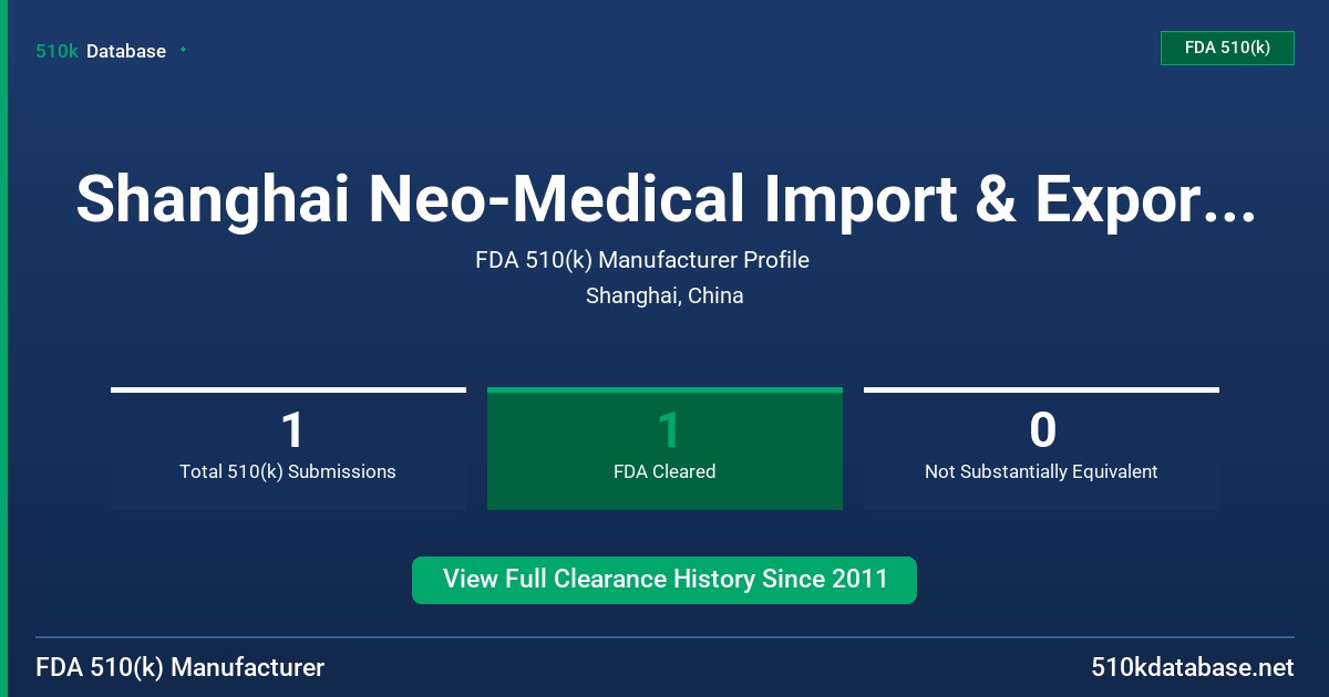 Shanghai Neo-Medical Import & Export Co., Ltd. FDA 510(k) Manufacturer Profile