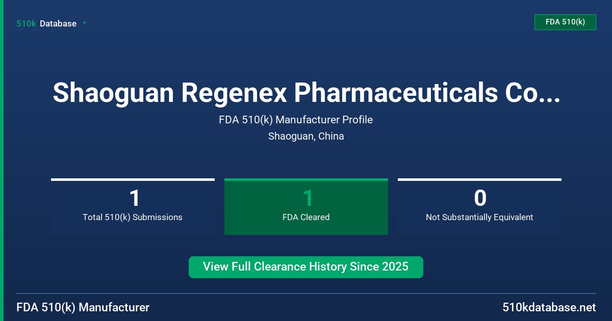 Shaoguan Regenex Pharmaceuticals Co., Ltd. FDA 510(k) Manufacturer Profile