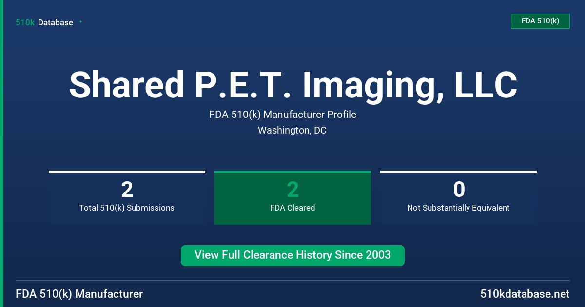 Shared P.E.T. Imaging, LLC FDA 510(k) Manufacturer Profile