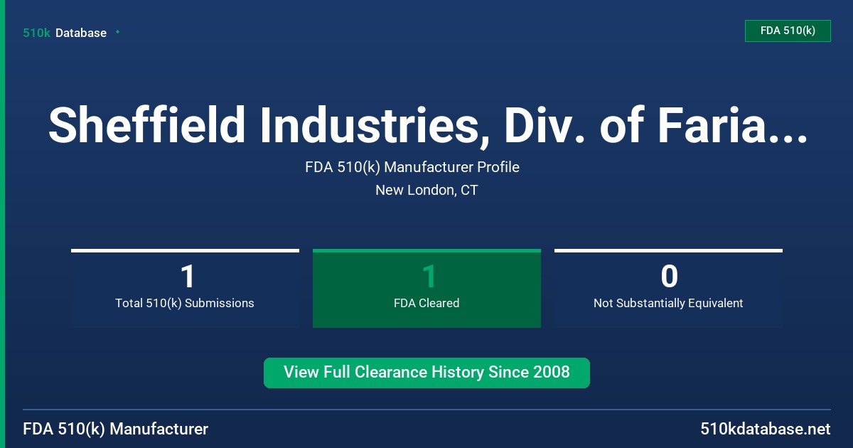 Sheffield Industries, Div. of Faria , Ltd. FDA 510(k) Manufacturer Profile
