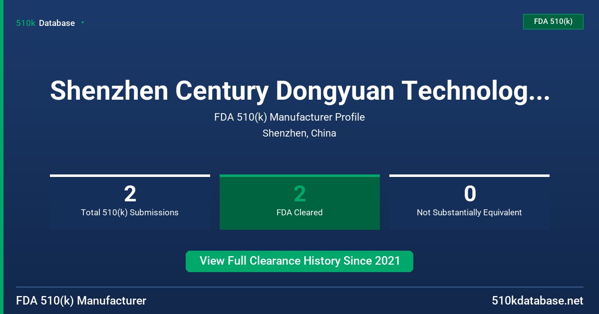 Shenzhen Century Dongyuan Technology CO , Ltd. FDA 510(k) Manufacturer Profile