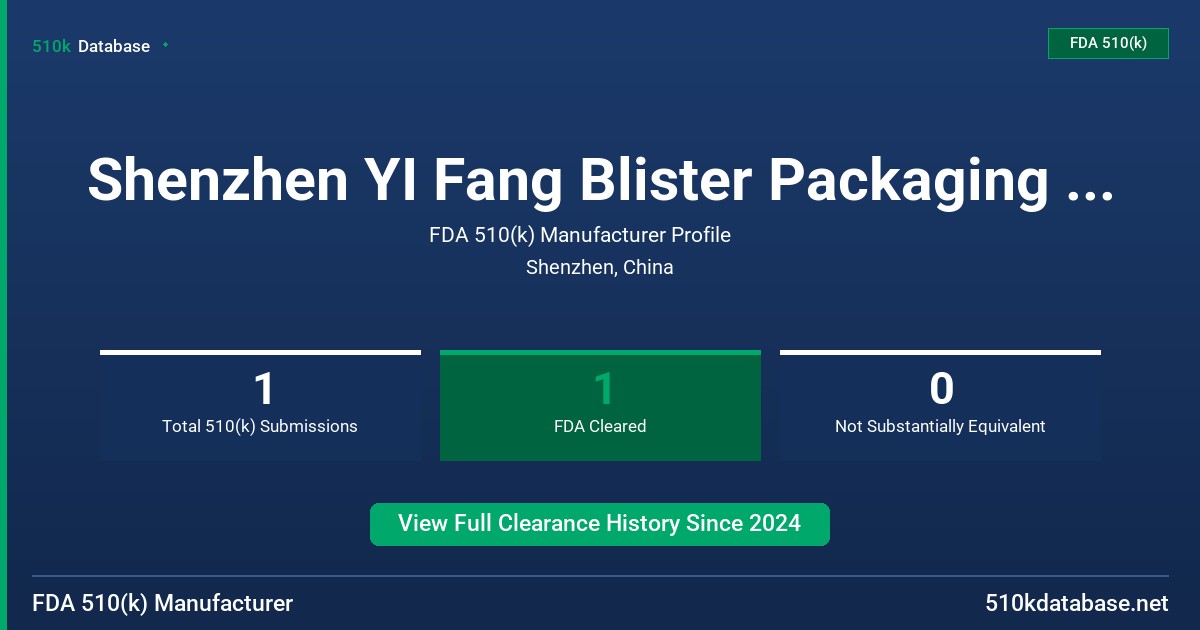 Shenzhen YI Fang Blister Packaging Co., Ltd. FDA 510(k) Manufacturer Profile