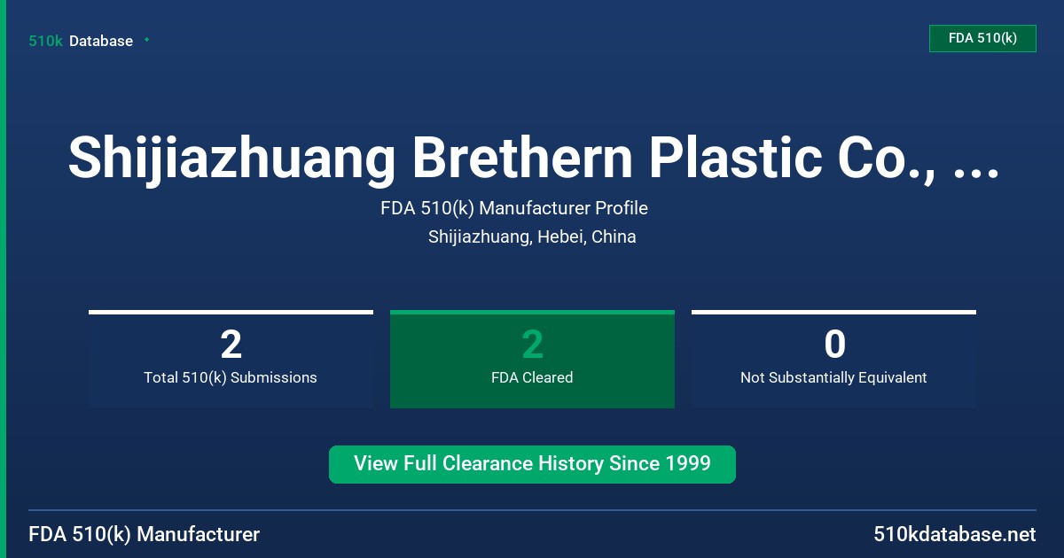 Shijiazhuang Brethern Plastic Co., Ltd. FDA 510(k) Manufacturer Profile