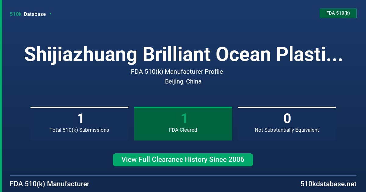 Shijiazhuang Brilliant Ocean Plastic Co., Ltd. FDA 510(k) Manufacturer Profile