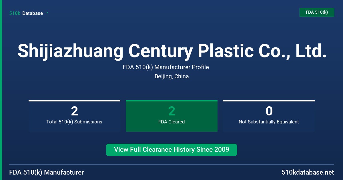 Shijiazhuang Century Plastic Co., Ltd. FDA 510(k) Manufacturer Profile