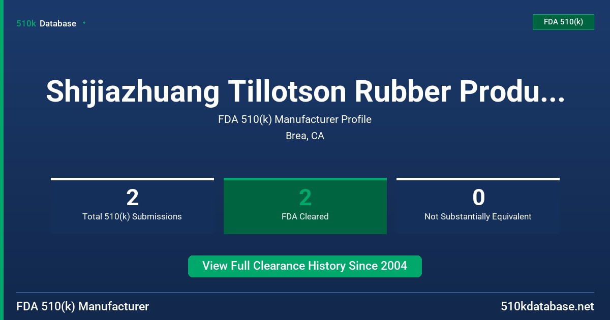 Shijiazhuang Tillotson Rubber Products Co., Ltd. FDA 510(k) Manufacturer Profile