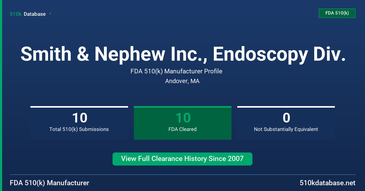 Smith & Nephew Inc., Endoscopy Div. FDA 510(k) Manufacturer Profile