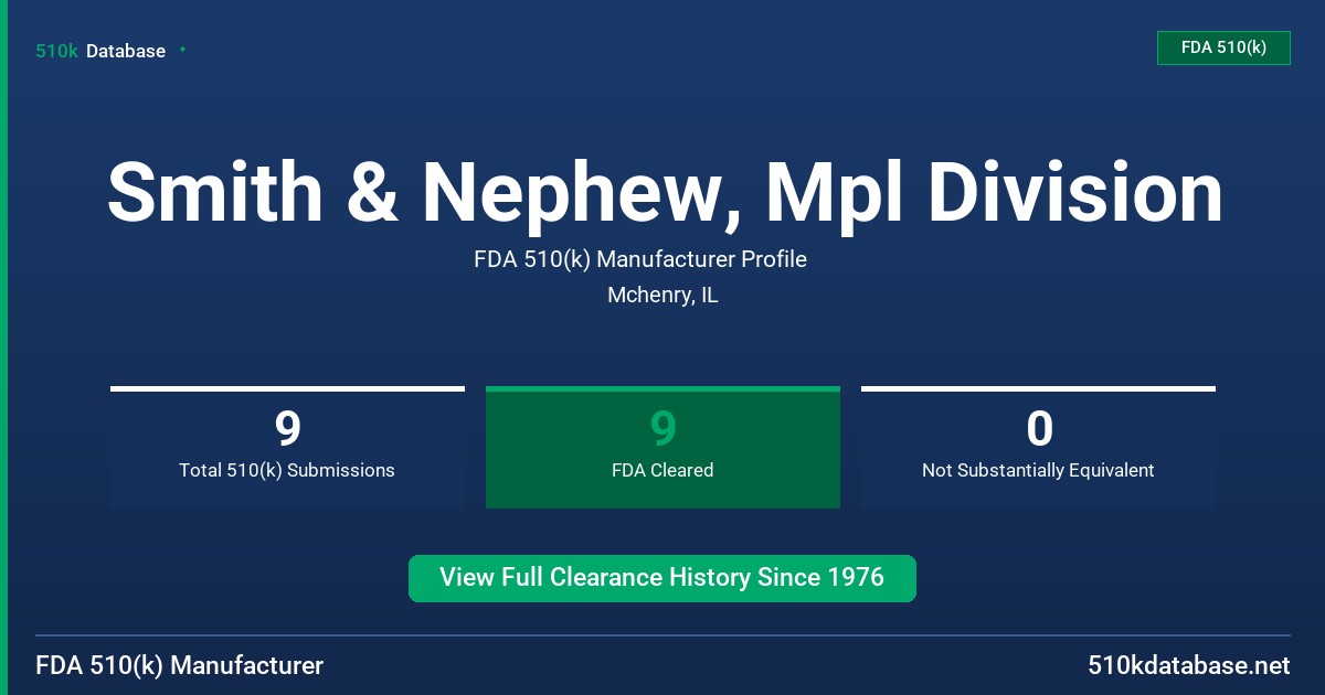 Smith & Nephew, Mpl Division FDA 510(k) Manufacturer Profile