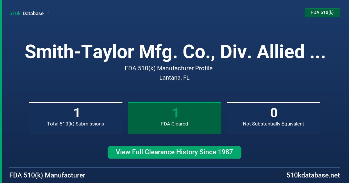 Smith-Taylor Mfg. Co., Div. Allied Medical Corp. FDA 510(k) Manufacturer Profile