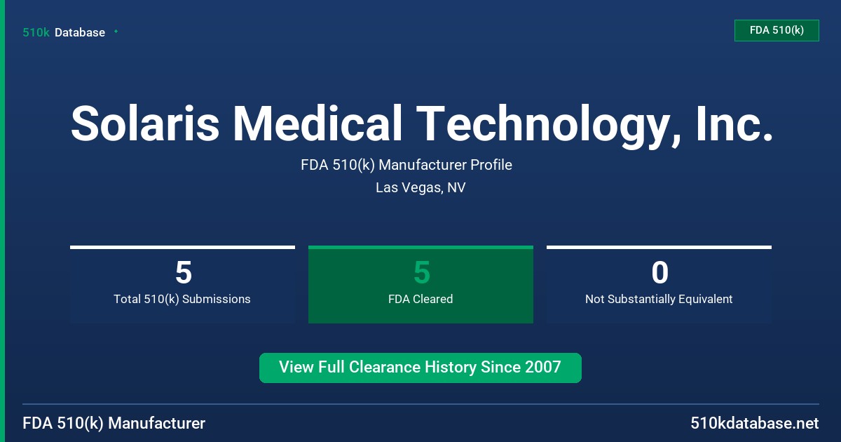 Solaris Medical Technology, Inc. FDA 510(k) Manufacturer Profile