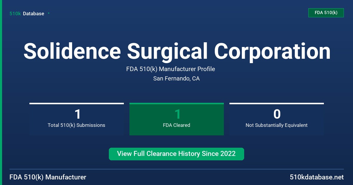 Solidence Surgical Corporation FDA 510(k) Manufacturer Profile