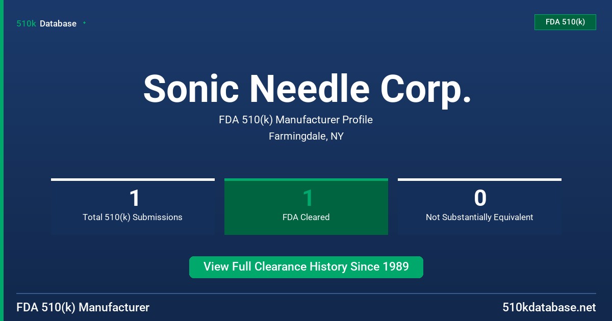 Sonic Needle Corp. FDA 510(k) Manufacturer Profile