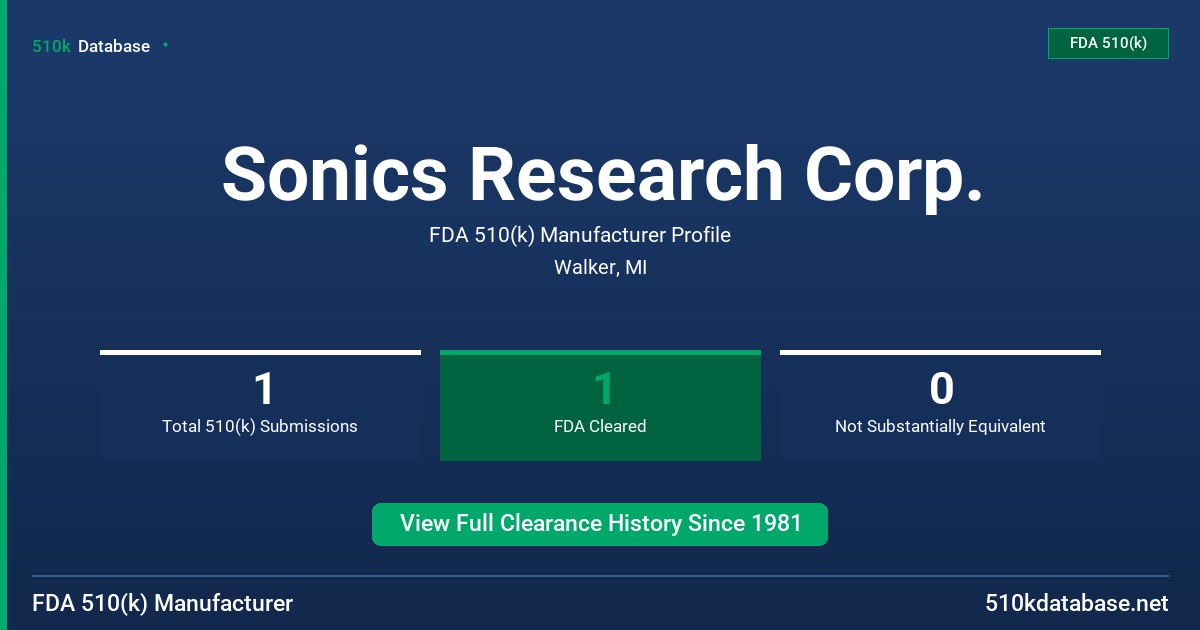 Sonics Research Corp. FDA 510(k) Manufacturer Profile