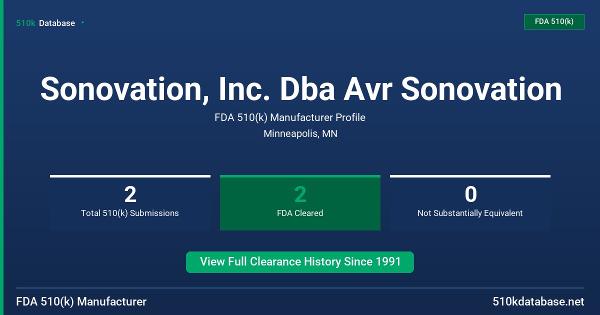 Sonovation, Inc. Dba Avr Sonovation FDA 510(k) Manufacturer Profile