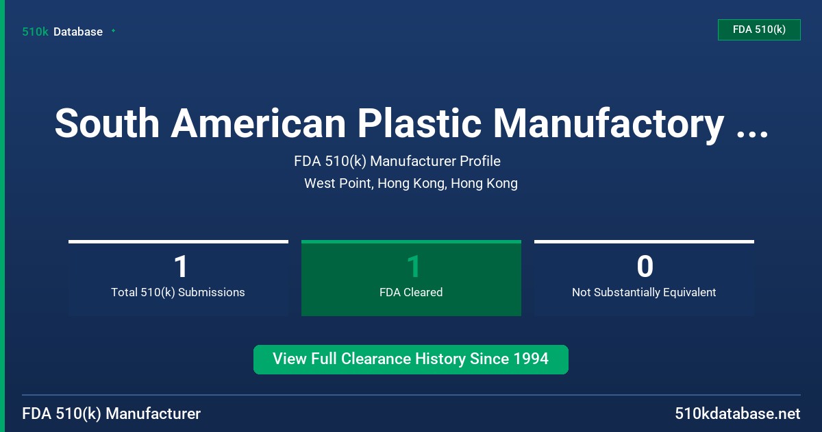 South American Plastic Manufactory Co. , Ltd. FDA 510(k) Manufacturer Profile