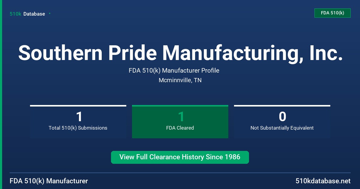Southern Pride Manufacturing, Inc. FDA 510(k) Manufacturer Profile
