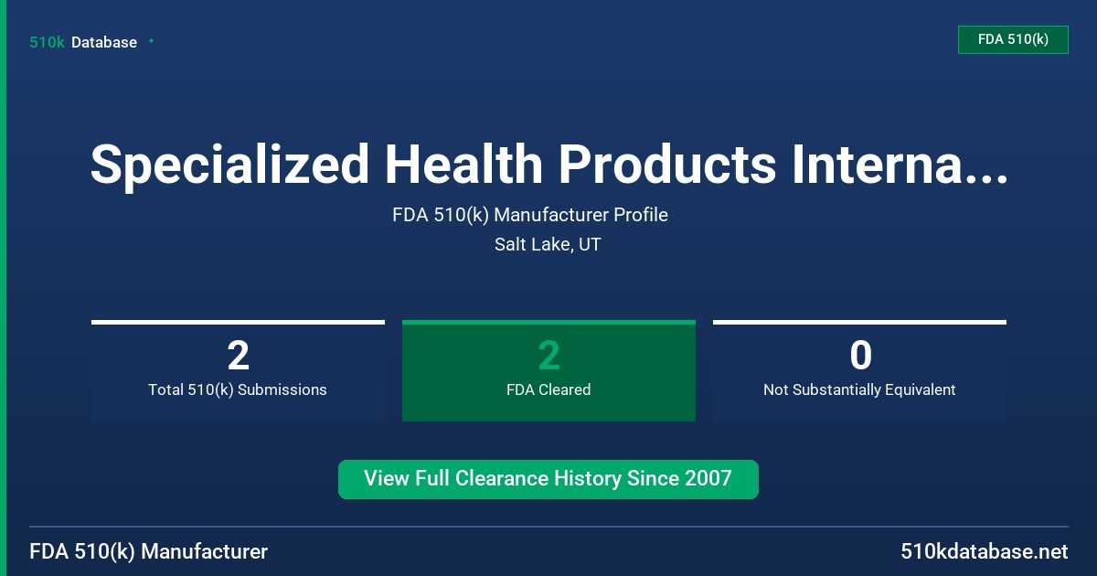 Specialized Health Products International, Inc. FDA 510(k) Manufacturer Profile