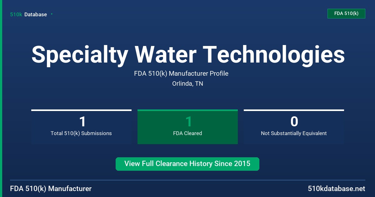 Specialty Water Technologies FDA 510(k) Manufacturer Profile