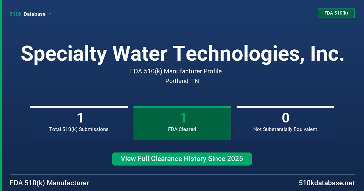 Specialty Water Technologies, Inc. FDA 510(k) Manufacturer Profile