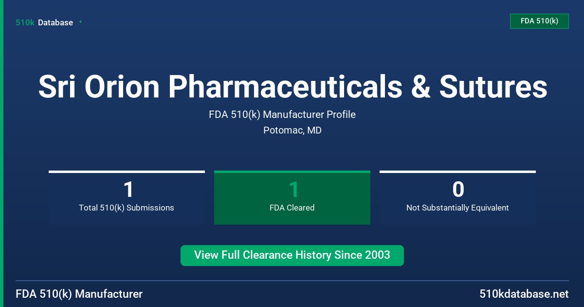 Sri Orion Pharmaceuticals & Sutures FDA 510(k) Manufacturer Profile
