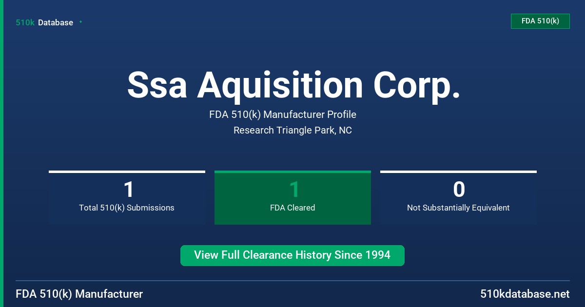 Ssa Aquisition Corp. FDA 510(k) Manufacturer Profile