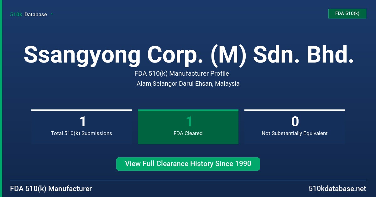 Ssangyong Corp. (M) Sdn. Bhd. FDA 510(k) Manufacturer Profile