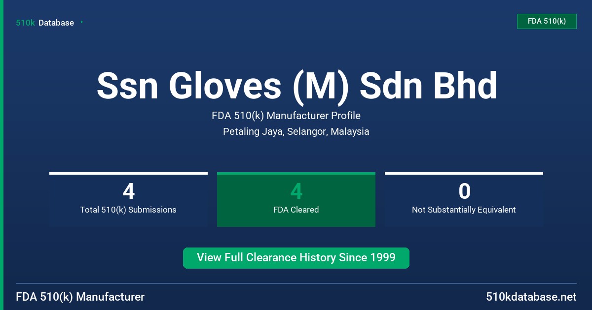 Ssn Gloves (M) Sdn Bhd FDA 510(k) Manufacturer Profile