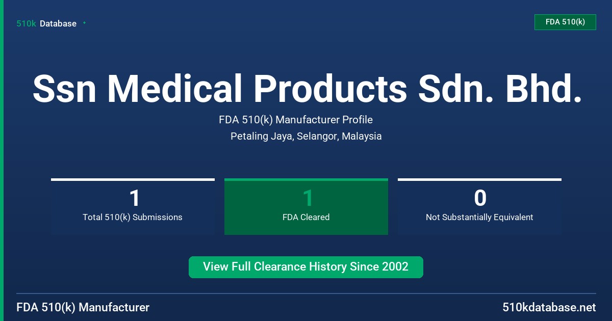 Ssn Medical Products Sdn. Bhd. FDA 510(k) Manufacturer Profile