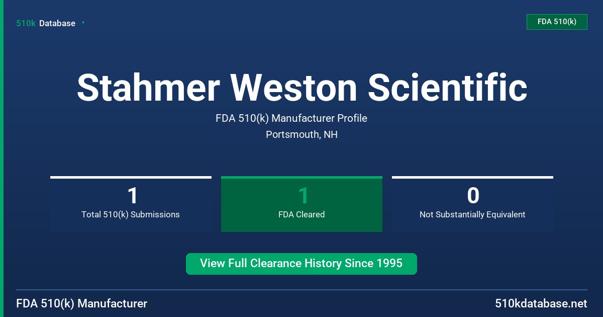 Stahmer Weston Scientific FDA 510(k) Manufacturer Profile