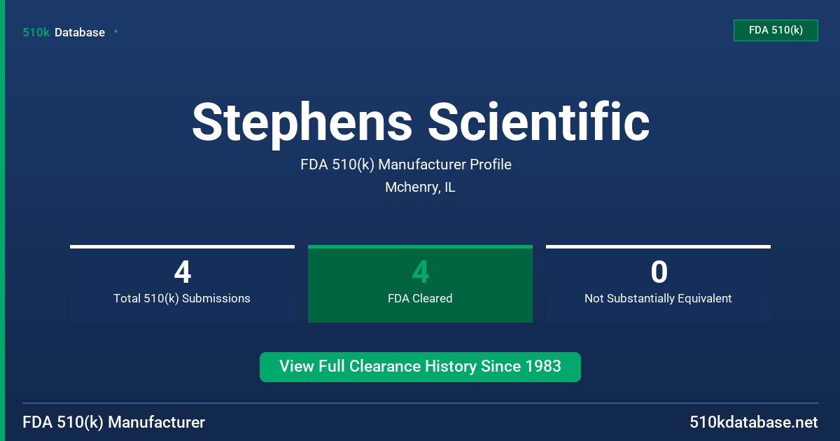Stephens Scientific FDA 510(k) Manufacturer Profile