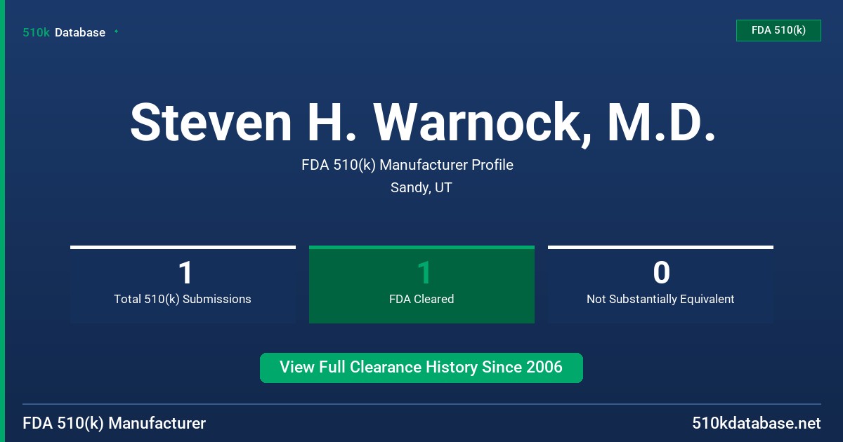 Steven H. Warnock, M.D. FDA 510(k) Manufacturer Profile