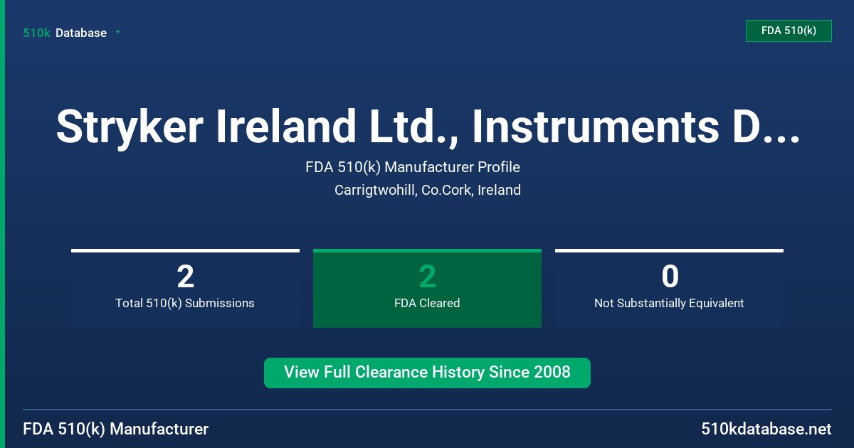 Stryker Ireland Ltd., Instruments Division FDA 510(k) Manufacturer Profile