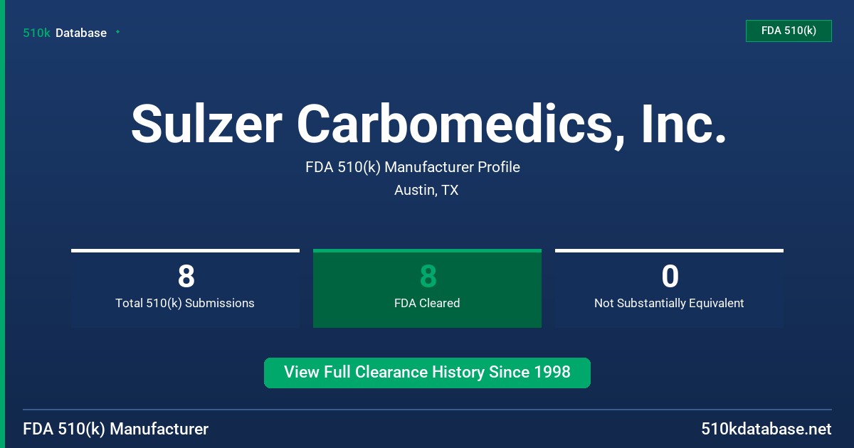 Sulzer Carbomedics, Inc. FDA 510(k) Manufacturer Profile