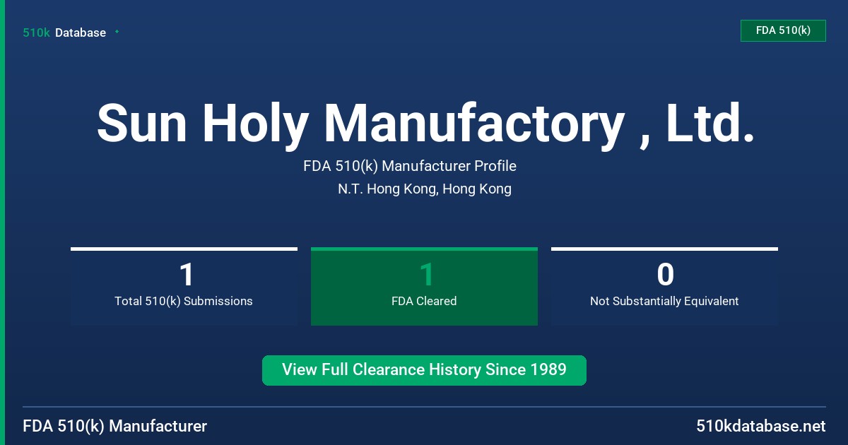 Sun Holy Manufactory , Ltd. FDA 510(k) Manufacturer Profile