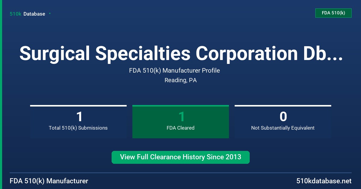 Surgical Specialties Corporation Dba Angiotech FDA 510(k) Manufacturer Profile