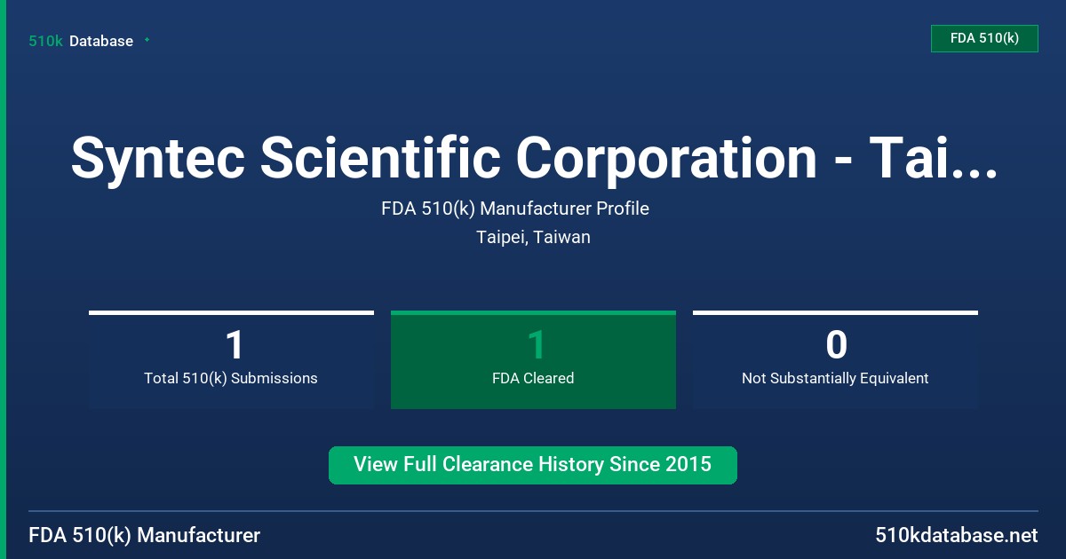 Syntec Scientific Corporation - Taipei Office FDA 510(k) Manufacturer Profile